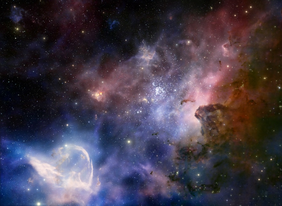 The cosmic glow of the Carina Nebula as seen in a stunning 3D reconstruction in Hidden Universe, released in IMAX® theatres and giant-screen cinemas around the globe and produced by the Australian production company December Media in association with Film Victoria, Swinburne University of Technology, MacGillivray Freeman Films and ESO. The Carina Nebula contains two of the most massive and luminous stars in our galaxy, the Milky Way. The original image was taken by ESO's Very Large Telescope.